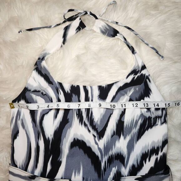 New Cache Y2K Abstract Belted Halter Mini Dress - Picture 3 of 11